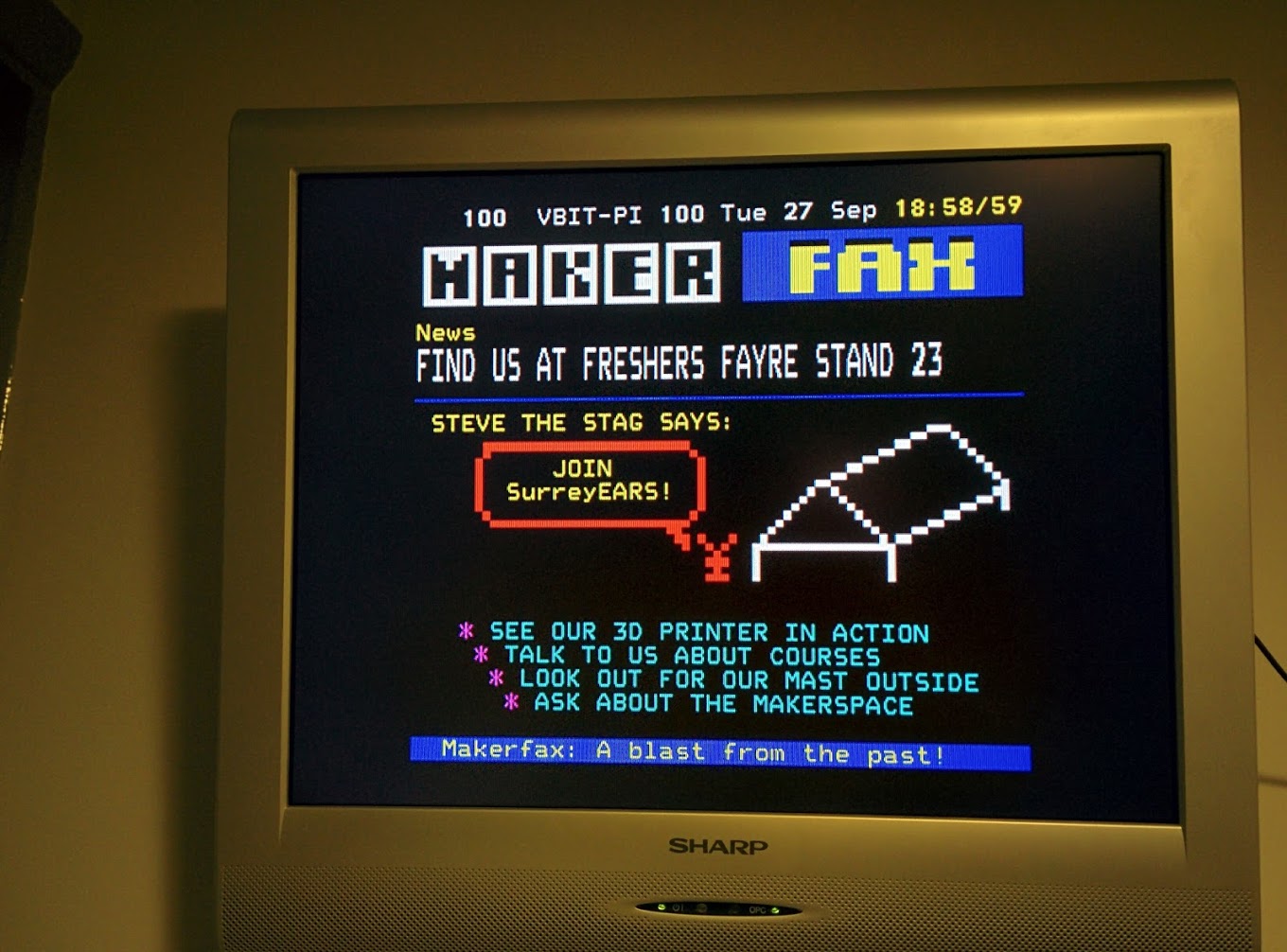 Functional CEEFAX copy made for university club.